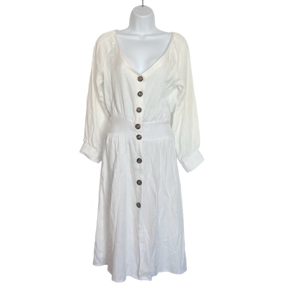 Dressbarn Women's White Long Sleeve Belted Midi Dress V-Neck Size Small - Picture 3 of 9